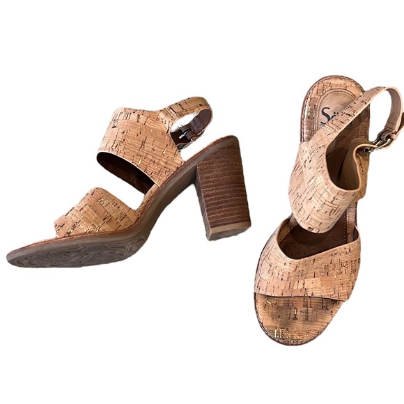 Sofft Pierz Tan Cork & Metallic Gold Chunky Heel Sandals in Gold Natural - 9.5 - Picture 4 of 16